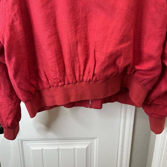 Silk Club Vintage Women’s 100% Linen Bomber Jacket Size L Zip Up Red - Picture 10 of 11